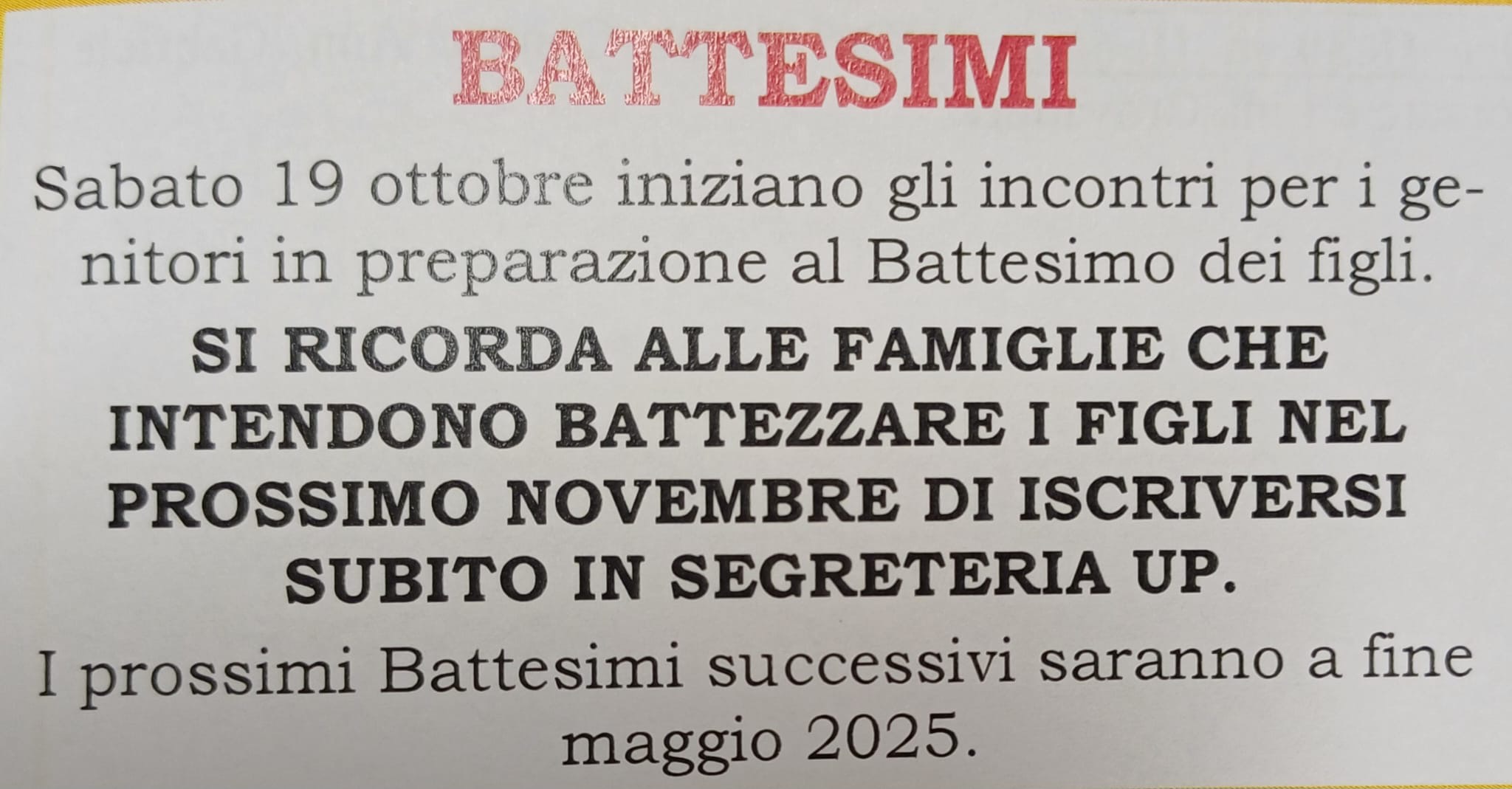 AVVISO PER I BATTESIMI